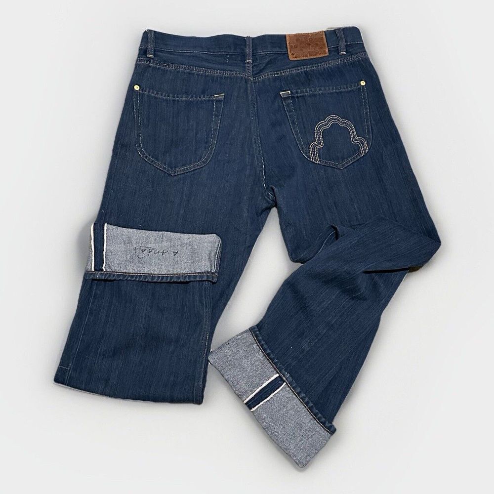 RARE Sharkah Chakra Godvari Straight Leg Jean Embroidered Selvedge Denim Size 34